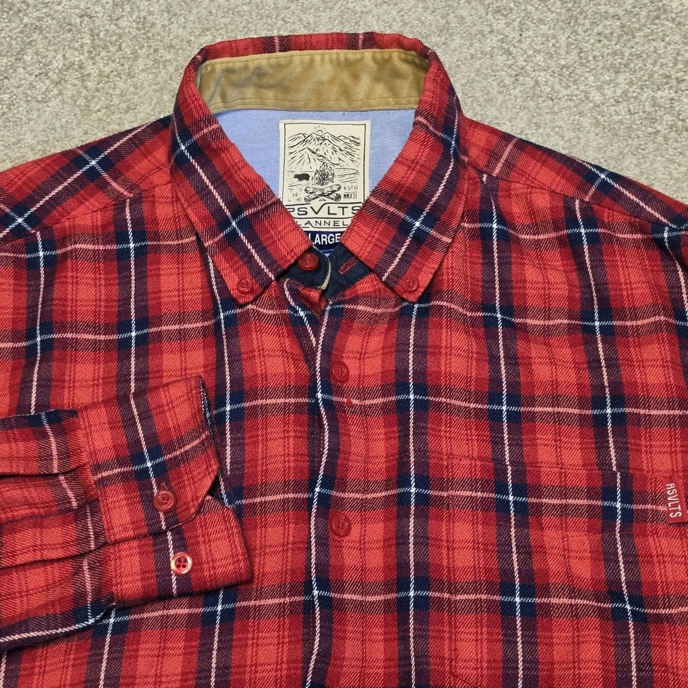 RSVLTS The Roosevelt Shacket Mens Large Red Navy Plaid Flannel Shirt Jacket L/S